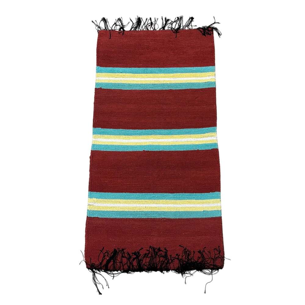 Handwoven Southwest Style Small Rug Bright Earth Tone 15 x 31" Striped Flatweave